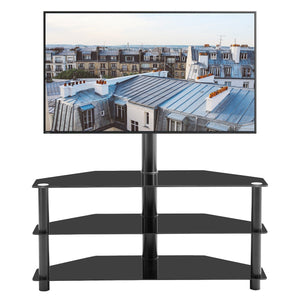 Black Multi-function TV Stand Height Adjustable Bracket Swivel 3-Tier for Living Room Furniture
