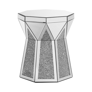 Modern Luxury 20 Inch Silver Drum Style Coffee Table with Mirror Crystal Inlay Polygonal Design for Living Room FCJ Furniture