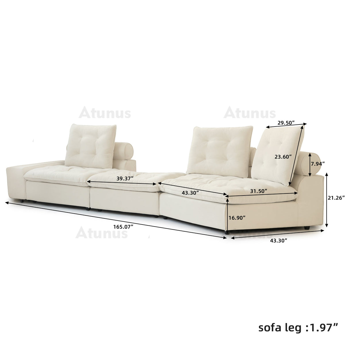 ATUNUS USA in Stock Drop Shipping Tiffany Blue Pet-Friendly Velvet Modular 7 Seater Sectional Sofa Set Scratch Proof Miami Couch