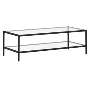 HMS 54\" Modern Simple Living Room Furniture Black Tempered Glass and Steel Coffee Table with Shelf Farmhouse Style