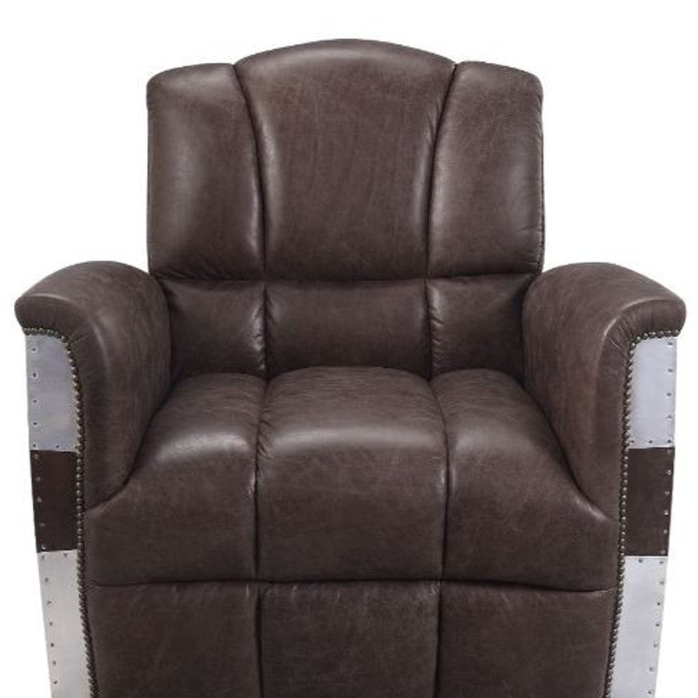 HMS 35 Brown Top Grain Leather Patchwork Club Chair for Living Room