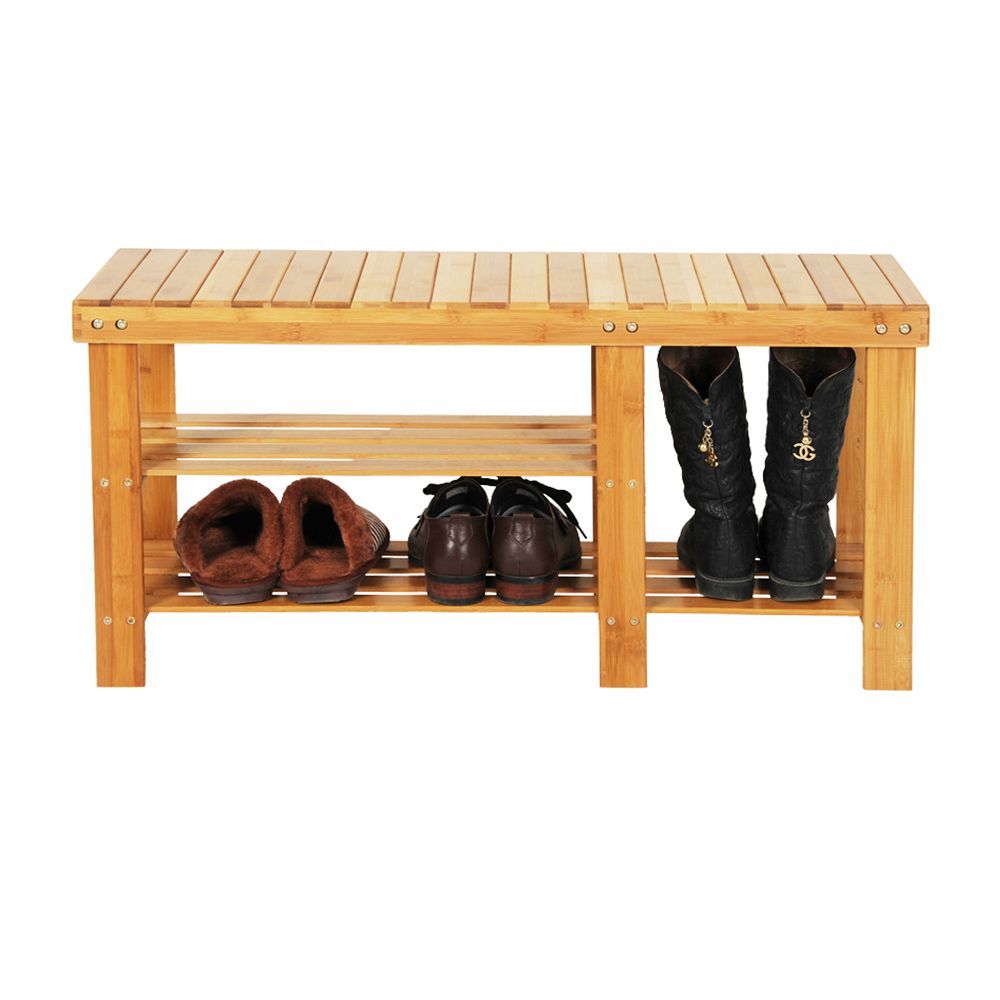 90cm Strip Pattern Tiers Bamboo Shoe Rack with Boots Compartment for Shoes and Boots Storage RT