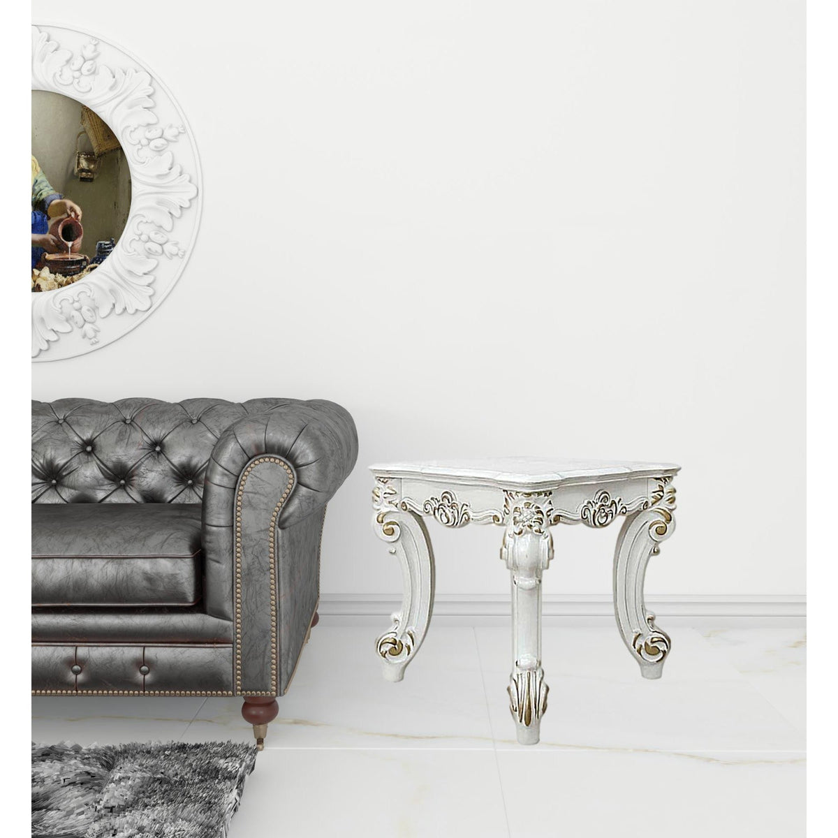 26\" Antique Pearl HMS Manufactured Wood Square End Table Console Tables Product