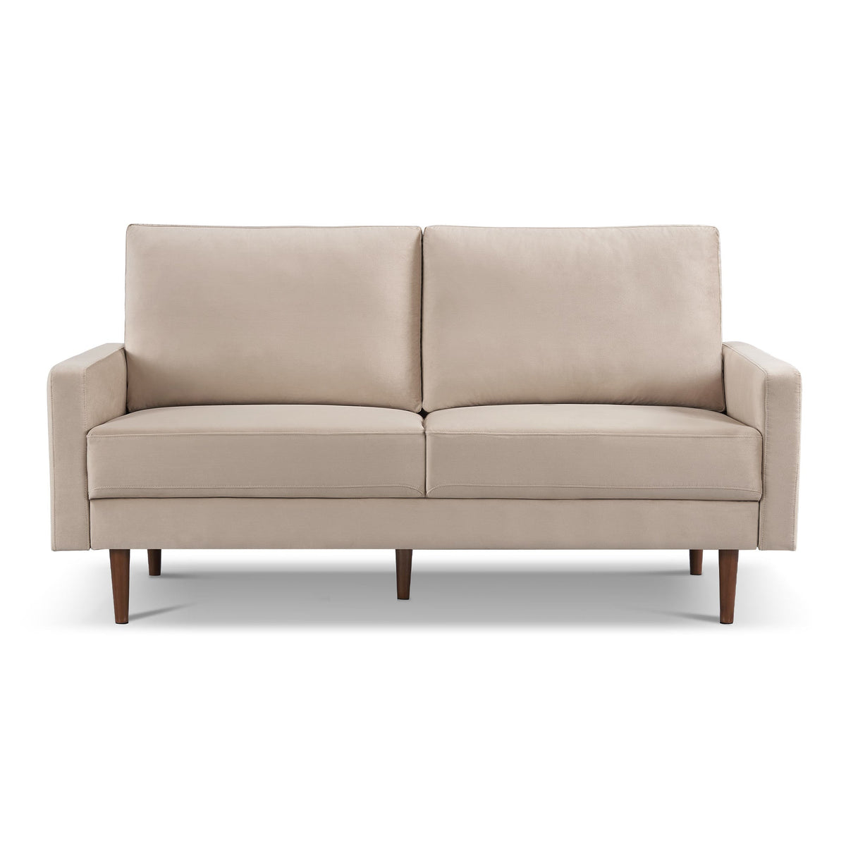 HMS 69 Beige Boucle Velvet Chesterfield Sofa with Dark Brown Legs One Seat Extendable for Living Room Sponge Filled