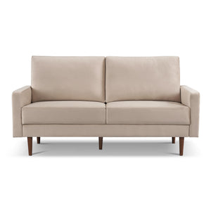 HMS 69 Beige Boucle Velvet Chesterfield Sofa with Dark Brown Legs One Seat Extendable for Living Room Sponge Filled