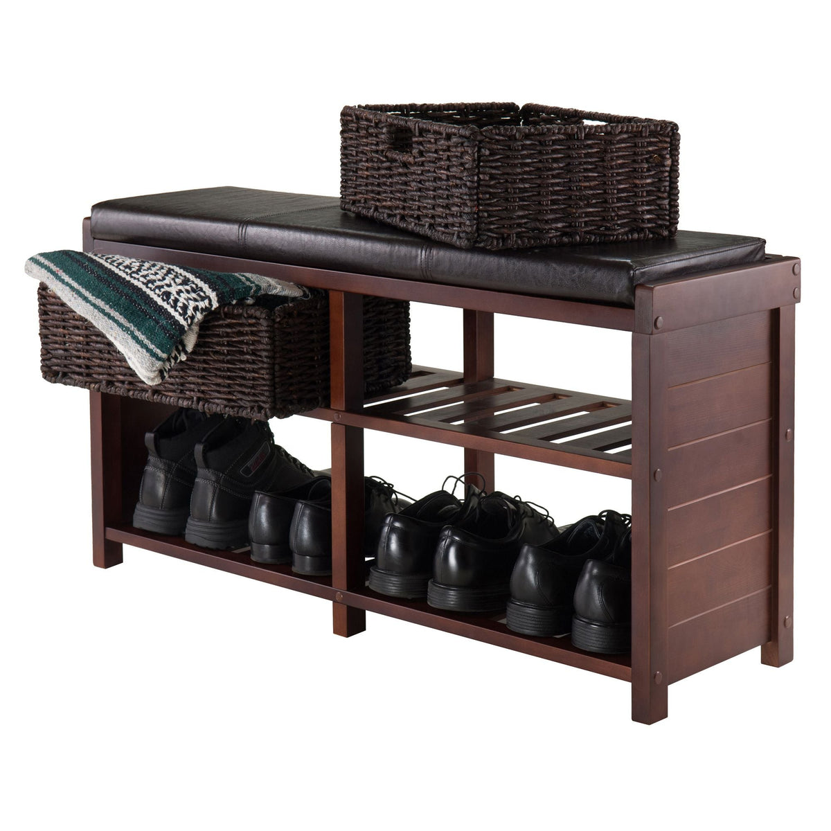 Colin Cushion Bench with Baskets for Entryway Shoe Racks