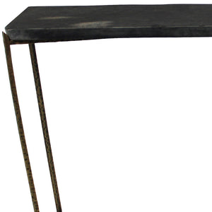 HMS 48\" Rustic End Table Black Gold Stone Frame Console for Living Room Bedroom Hotel Accent Wood Glass for Decorative Use