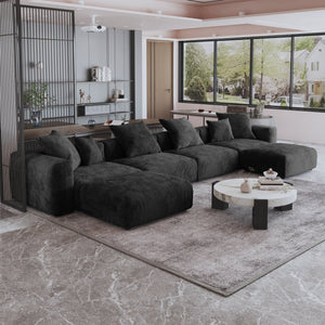 American Vacuum Compressed Black Modular Sectional Sofa Couch Large Corduroy Fabric Sofa Set