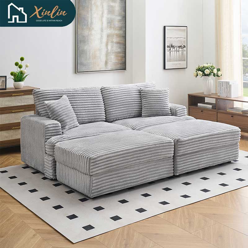 Modern 82-Inch Corduroy Sofa Two Storage Feet 4 Throw Pillows New Living Room Office Fashion Darling American Warehouse Dining