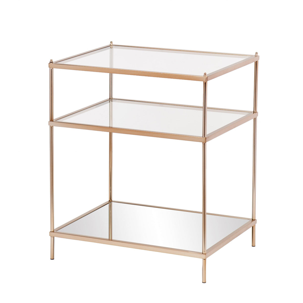 HMS 27\" Contemporary End Table Gold Clear Glass Iron Wood for Living Room Hotel Decoration Featuring Brass Marble Mirrored