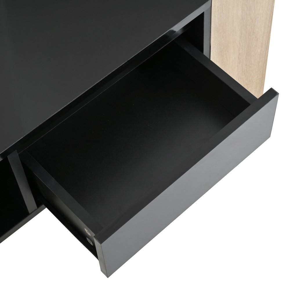 High Glossy Coffee Table with 2 Drawers, Practical Two Tone Center Table with Hidden Compartments, Rectangle Cocktail Table