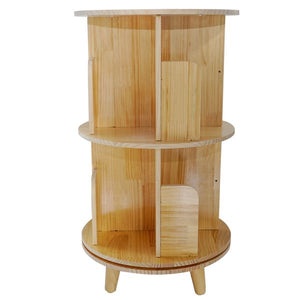 2-Layer 360-Rotation Pine Wood Bookcase Display Rack and Bookshelf