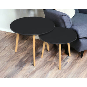 HMS Set of Two 20\" Nordic Style Round Nested Tables Wood Brown and Black Living Room Furniture