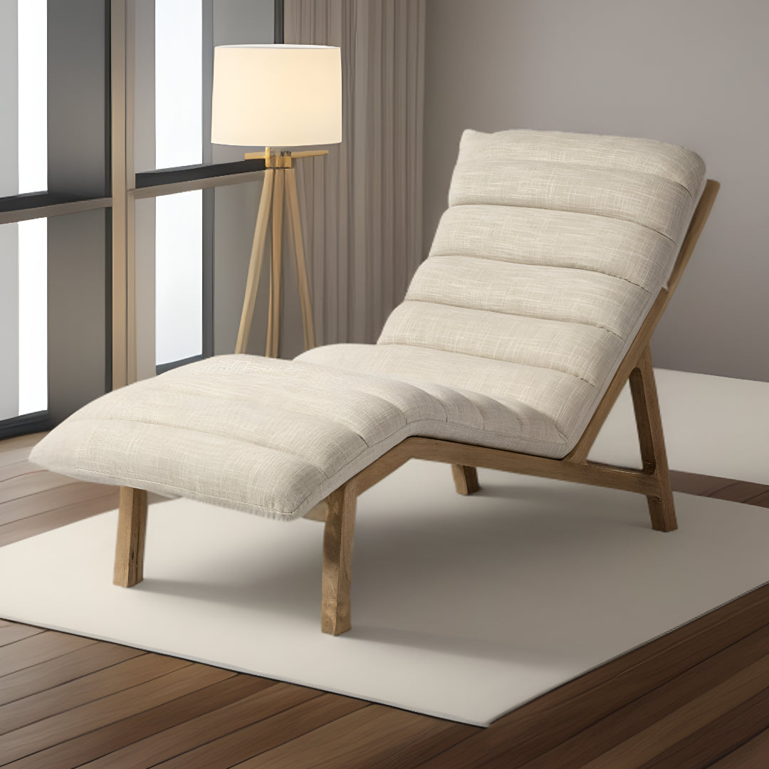 HMS 54 Cream and Brown Fabric Tufted Lounge Chair for Living Room
