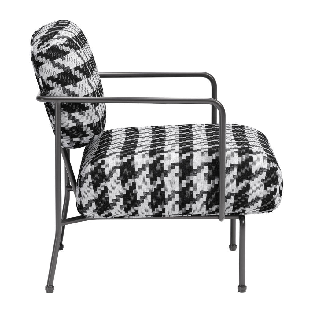 HMS 29 Black and White Upholstered Houndstooth Arm Chair for Living Room