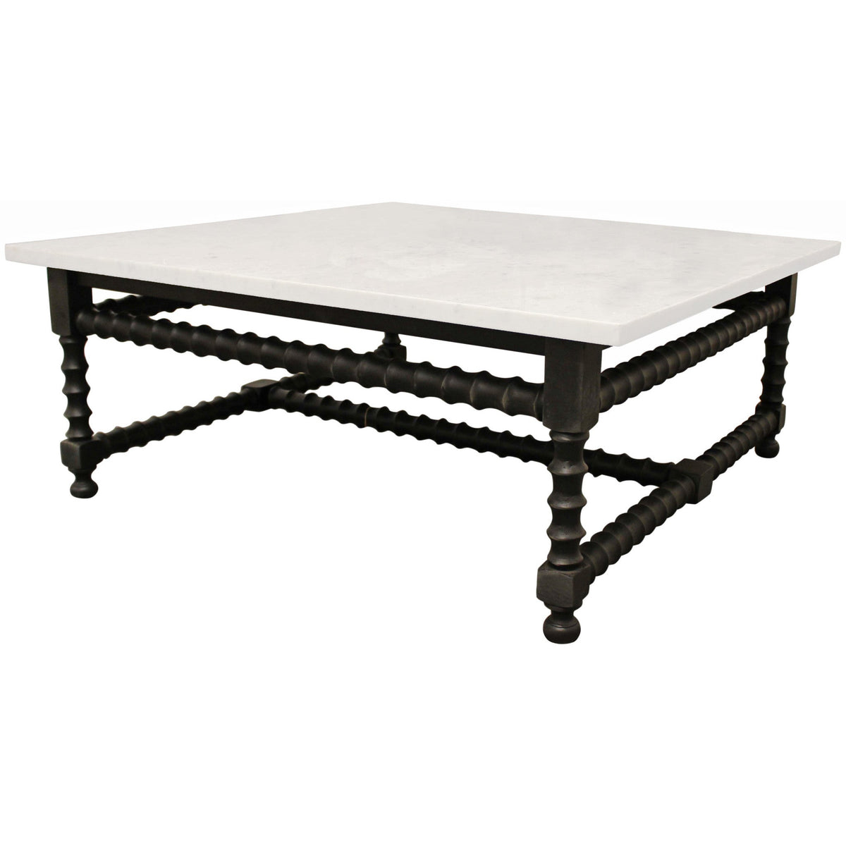 HMS 48\" White and Black Genuine Marble and Solid Wood Square Coffee Table