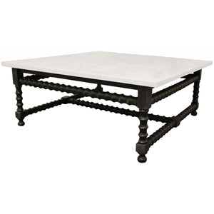 HMS 48\" White and Black Genuine Marble and Solid Wood Square Coffee Table