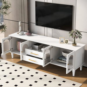 68.9'' Retro TV Stand for TVs up to 75 Inches, Entertainment Center Media Console with Fluted Glass Doors