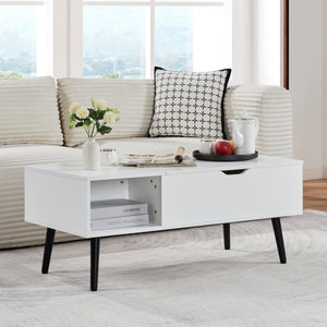 39\" White Lift Top Coffee Table with Hidden Compartment and Storage Shelf for Living Room or Reception Wood Material