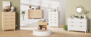 Modern Natural Oak Fluted 6-Drawer Dresser Power Outlet Curved Profile Design for Bedroom Clothing Storage TV Stand Closet
