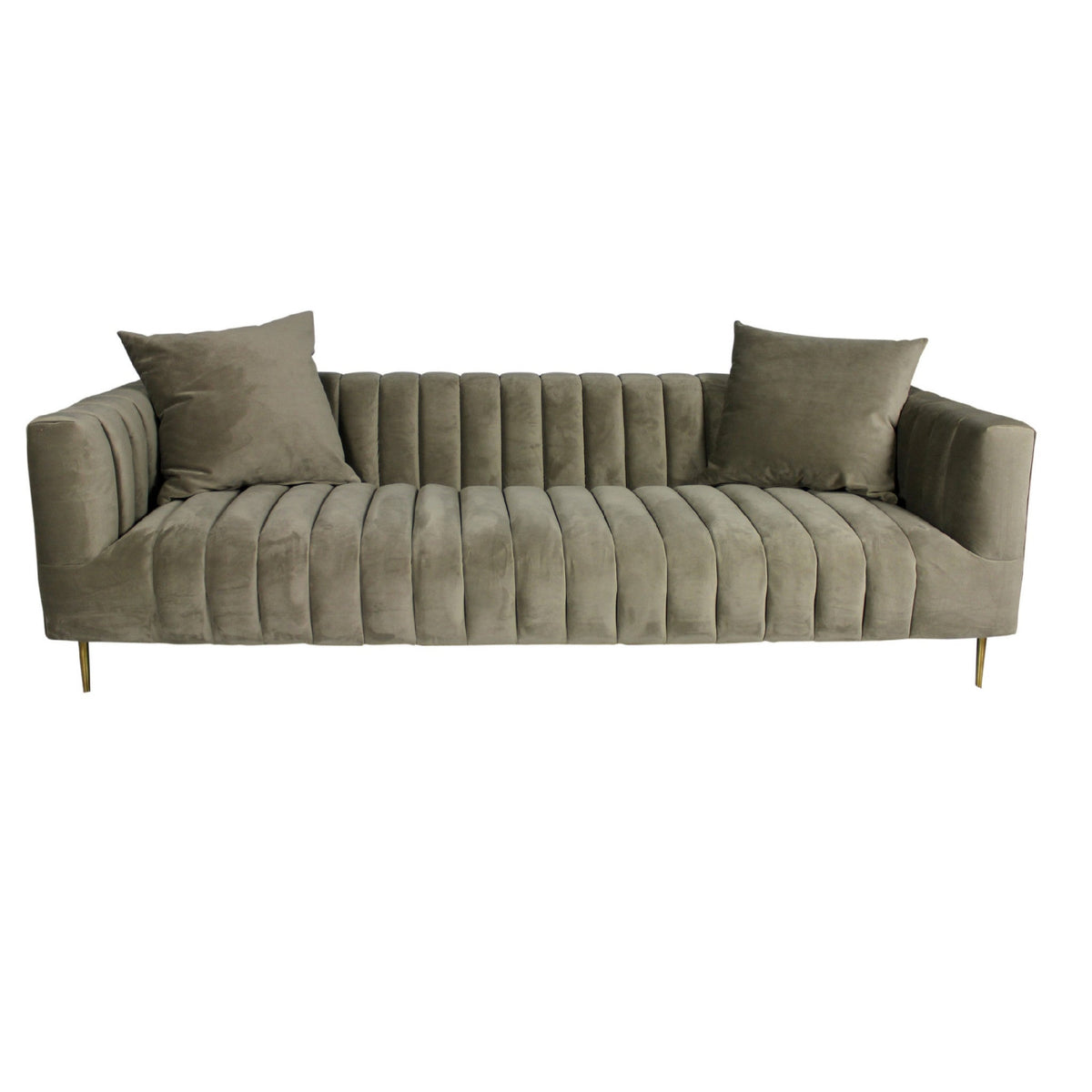 HMS 90 Sectional Sofa and Gold-Legged Toss Pillows Gray Brown Velvet with Sponge-Filled Sponge for Living Room Furniture
