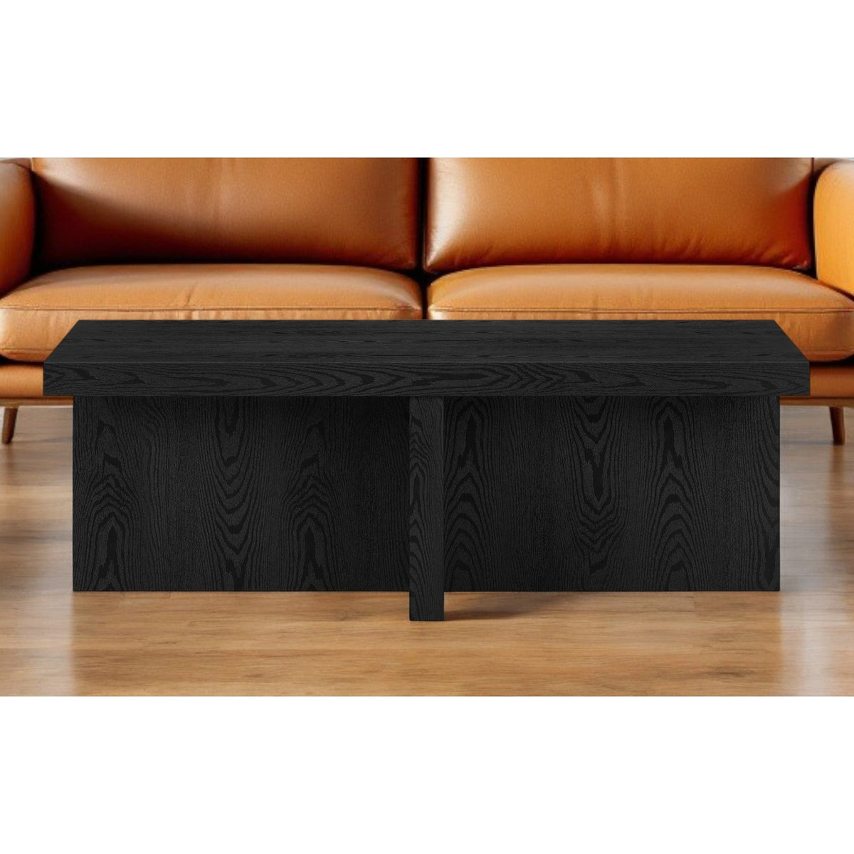 HMS 44\" Black Faux Wood Grain Wabi-Sabi Style Wide Side Table Movable Coffee Table for Living Room Home Furniture