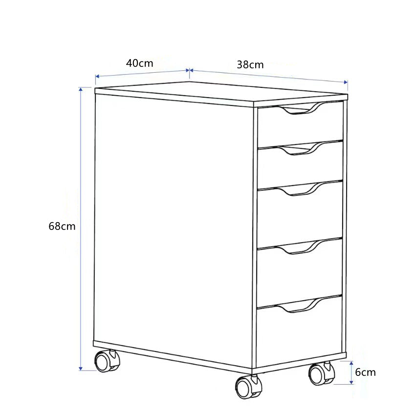 Modern Wooden 5 Drawers Cabinet Nightstand , Mobile Drawer Chest Cabinets with Wheels