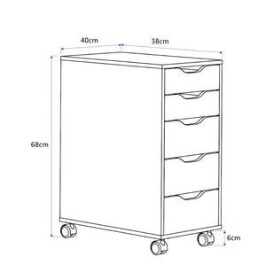 Modern Wooden 5 Drawers Cabinet Nightstand , Mobile Drawer Chest Cabinets with Wheels