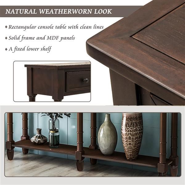 Espresso Console Table with Two Storage Drawers and Bottom Shelf for Living Room or Entryway Easy Assembly Console Sofa Table