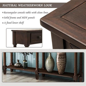 Espresso Console Table with Two Storage Drawers and Bottom Shelf for Living Room or Entryway Easy Assembly Console Sofa Table
