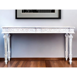 HMS 54\" Classic Antique Distressed Console Table White Solid Wood for Living Room Bedroom Hotel Farmhouse Home Decor