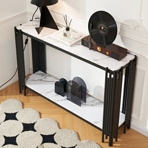 2-Story Marble Decorative Console Table - Black