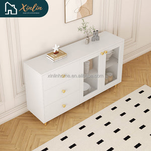 Frees Shipping Modern Minimalist Solid MDF Wood Side Cabinets Stylish Storage Lockers for Kitchen Dining Living Room Spaces