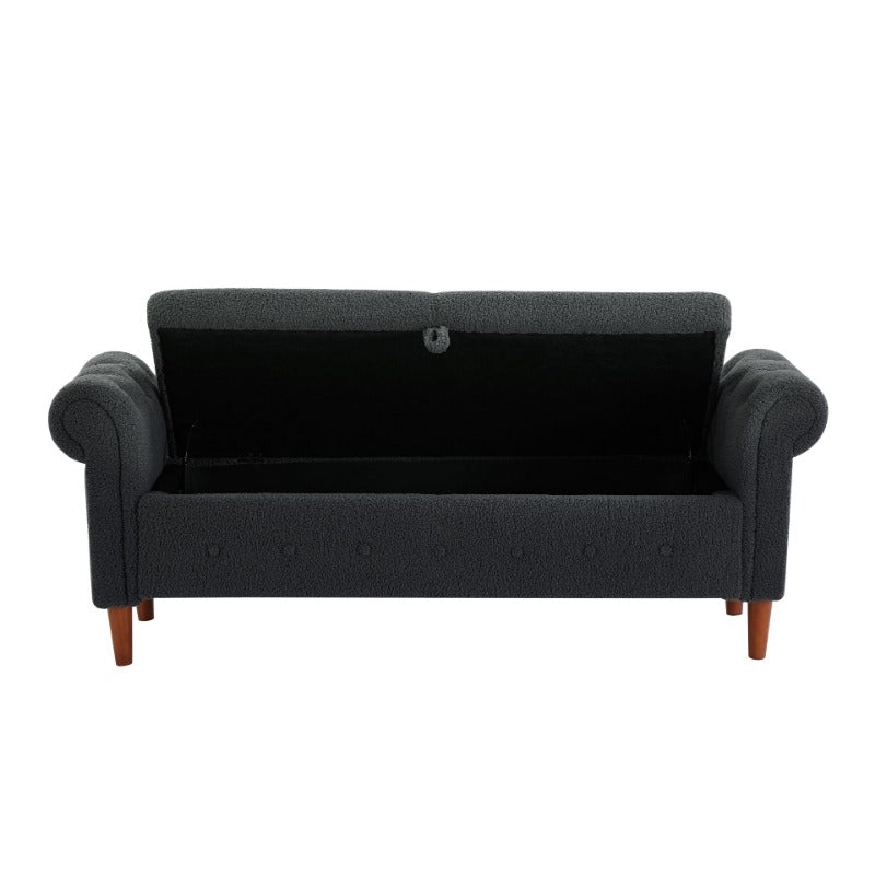 Grey Teddy Velvet Multifunctional Storage Rectangular Sofa Stool