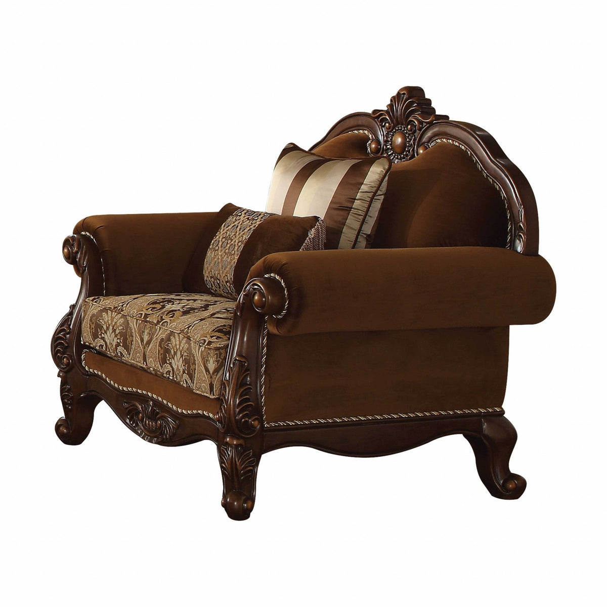 HMS 37\" Brown Velvet Floral Club Chair with Comforable Toss Pillows Accent Chair for Home Office Home Furniture