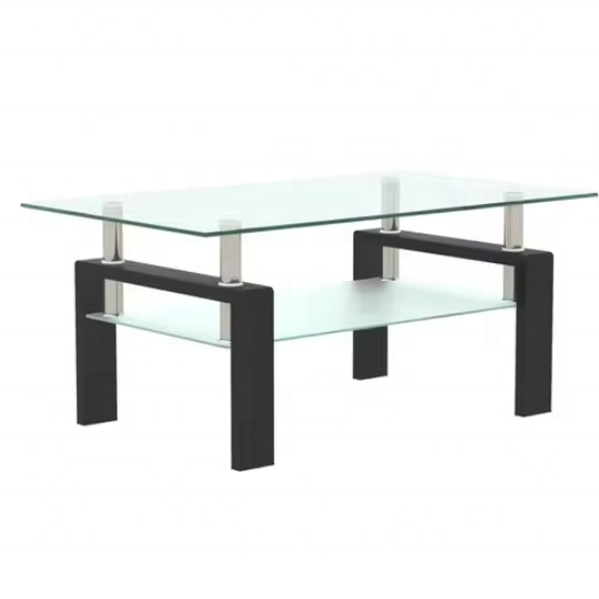 39.3 Inch Modern Glass Top Selling Tea Table with Drawer , 2 Tier Coffee Table Stainless Steel Frame