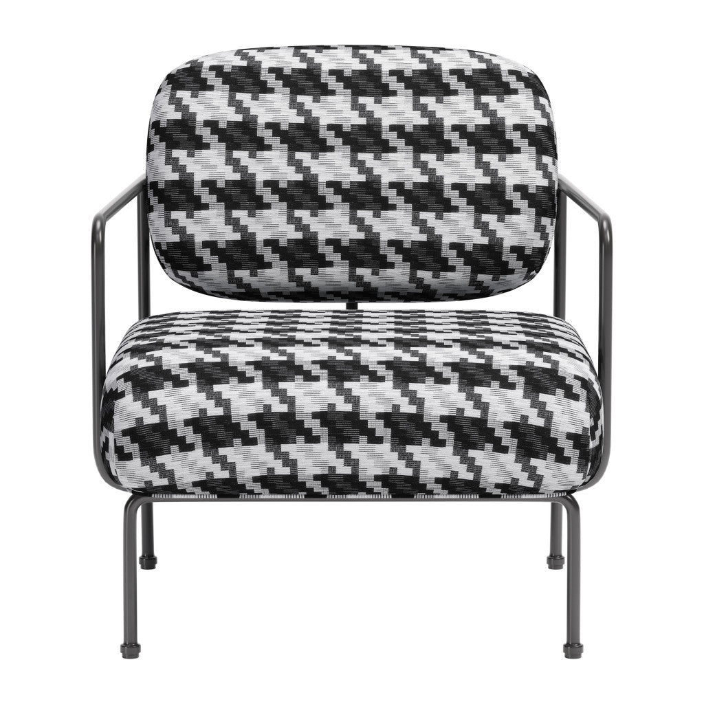 HMS 29 Black and White Upholstered Houndstooth Arm Chair for Living Room