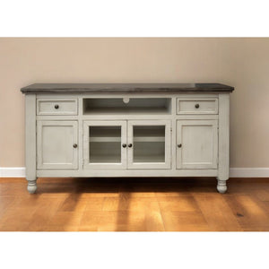 HMS 60 Ivory Solid Wood Open Shelving Distressed TV Stand