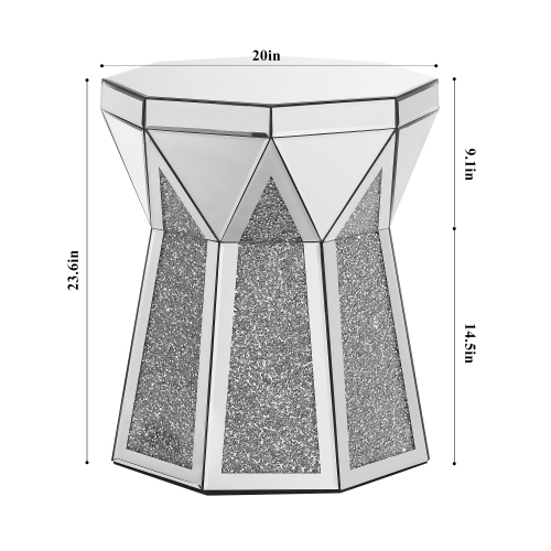 Modern Luxury 20 Inch Silver Drum Style Coffee Table with Mirror Crystal Inlay Polygonal Design for Living Room FCJ Furniture