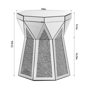 Modern Luxury 20 Inch Silver Drum Style Coffee Table with Mirror Crystal Inlay Polygonal Design for Living Room FCJ Furniture