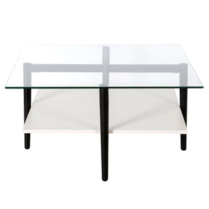 HMS 32\" White and Black Glass and Steel Square Coffee Table with Shelf