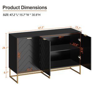 US Overseas Warehouse Free Shipping Black Storage Buffet Cabinet 3 Doors Sideboard Cabinet with Adjustable Shelf
