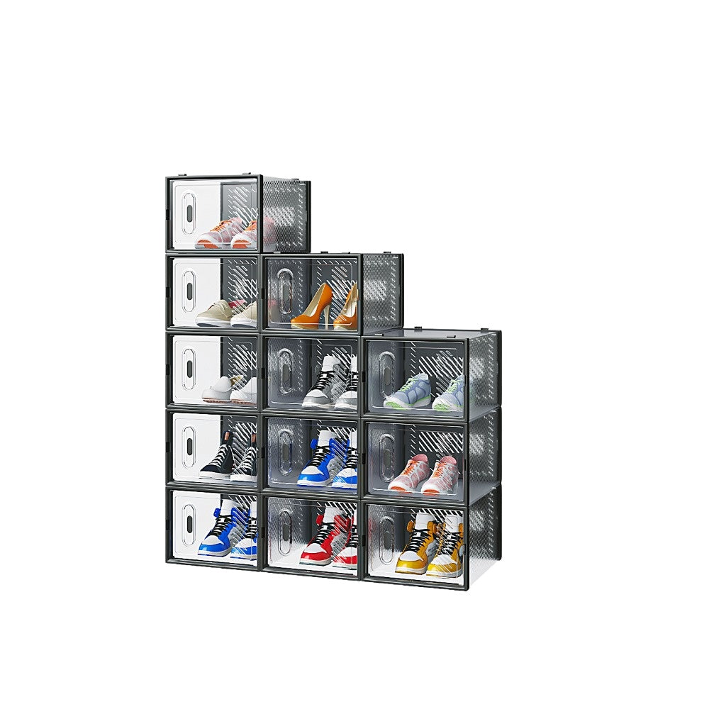 Black, Big Size Shoe Rack, 12PCS, 36*28*21cm, Shoe Box, Plastic Mesh, Freely Combinable
