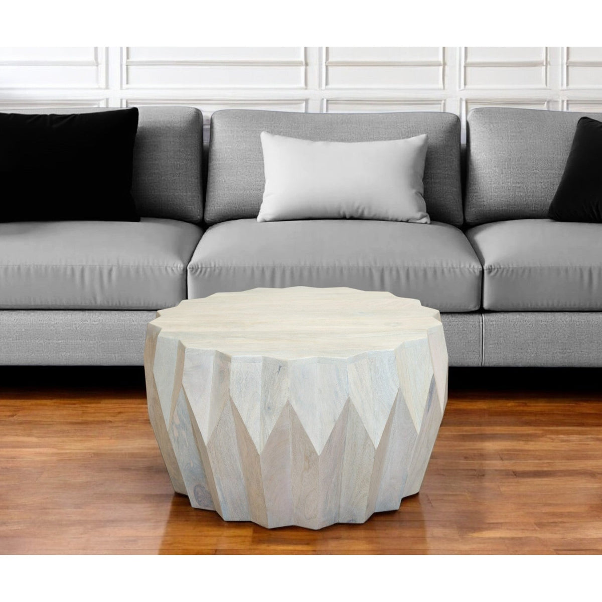 HMS 32\" Durable Block Coffee Table Off-White Solid Wood Traditional Antique Style Modern Simple Design for Living Room Tea Use