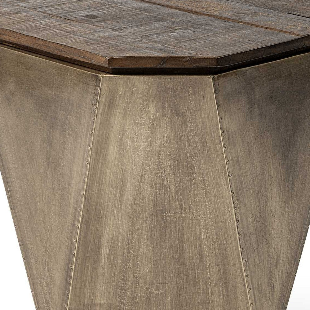 HMS 21\" Convertible Brown Solid Wood End Table Farmhouse Indoor Living Room Furniture Metal for Entry Dining Tea Table Use