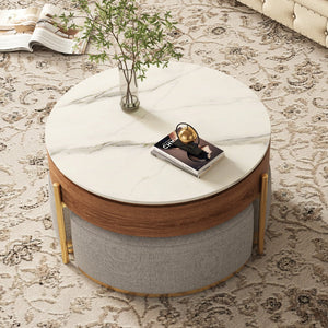 Lift Top Extendable 3 Legs Nesting Coffee Table with Storage 3 Stools Included