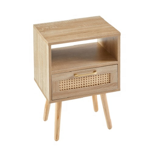 End Table with Drawer and Wood Legs, Modern Nightstand, Side Table for Living Room, Bedroom,natural