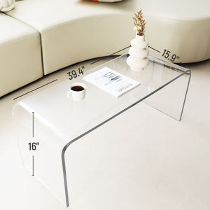 Acrylic Coffee Table 39.25\" Long 15mm Thick Rectangle Tea Table for Living Room Clear Acrylic Material