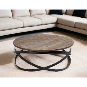 Solid Wood and Metal Round Coffee Table HMS 41 in Brown and Black-Durable and Stylish