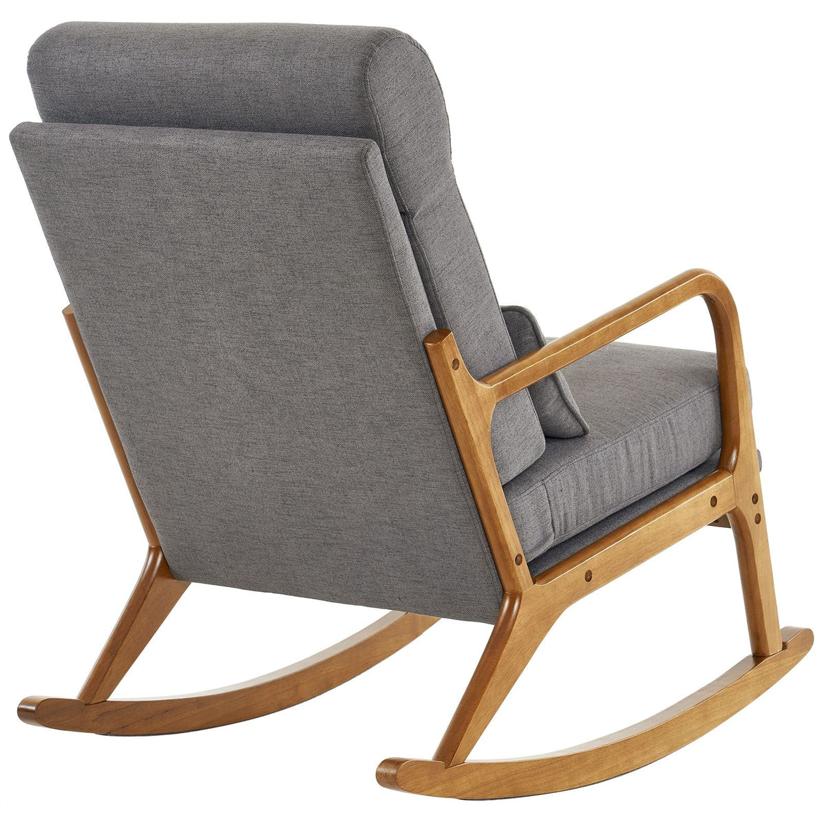 Dual-Use Indoor Rocking Chair/Armchair High Back Belt Waist Pillow Iron Frame Dark Gray Linen Log Color Solid Wood Living Room